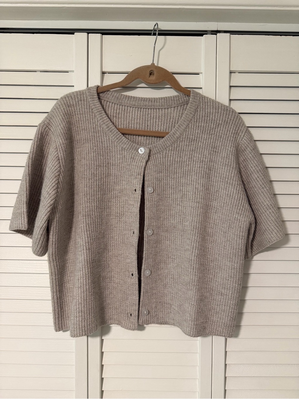 Neutral Taupe Ribbed Button Cardigan